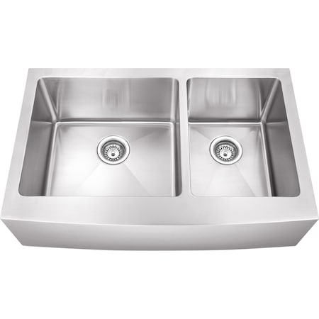 Hardware Resources 35-7/8" Lx20-3/4" Wx10" D Farmhouse/Apron Front 16 Gauge Stainless Steel 60/40 Double Bowl Sink HA225
